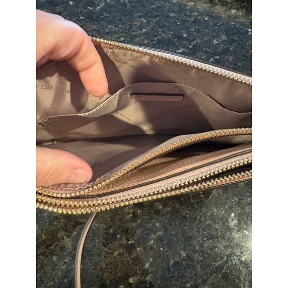 Michael Kors Pink and Tan Pebbled Leather Crossbody Bag - Picture 8 of 9